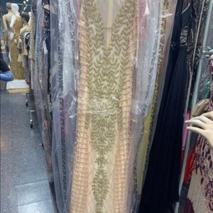 Pink and gold beaded gown